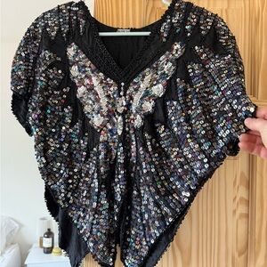 Sequin Butterfly Black Top